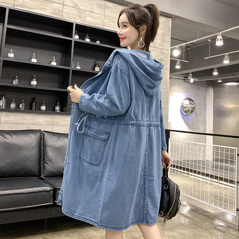 Spring And Autumn Plus Size Clothing 100kg Fat MM Drawstring Mid-Length Hooded Trench Coat Women's Loose Fashionable_voghion.com