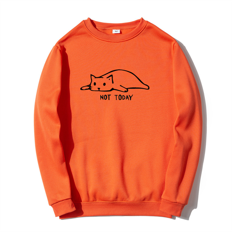 Pullover mit Rundhalsausschnitt, Lazy Cat Not Today, Trendbuchstabe, langärmeliges Oberteil, einteiliger Aufdruck_voghion.com