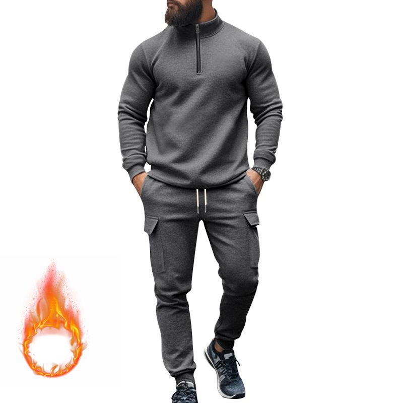 Fleecegefüttertes Sweatshirt-Set mit Viertelreißverschluss für Herren – Slim Fit Thermo-Jogging-Outfit für Herbst und Winter_voghion.com