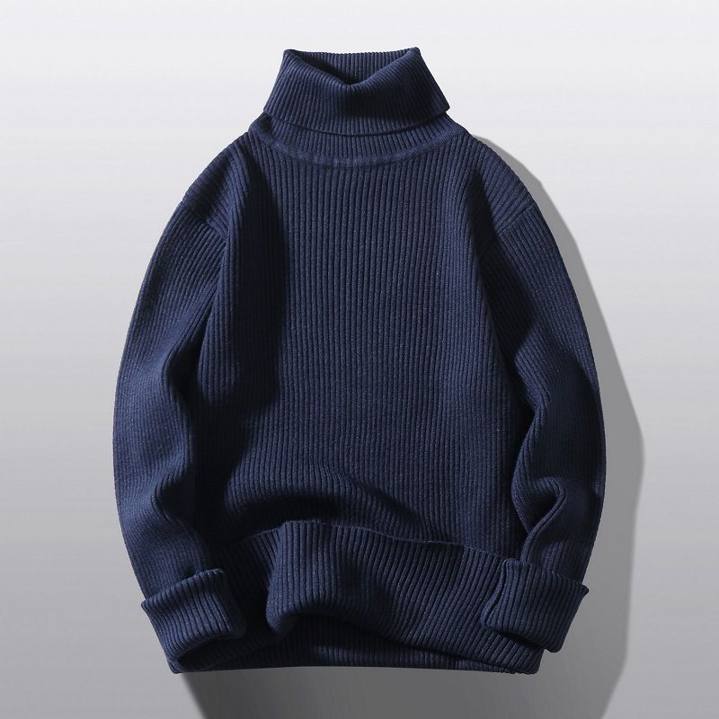 Men's Clothing Sweater Men's Turtleneck Autumn And Winter New Style Youth Sweater Loose Simple Solid Color Bottom Striped Sweater Men_voghion.com