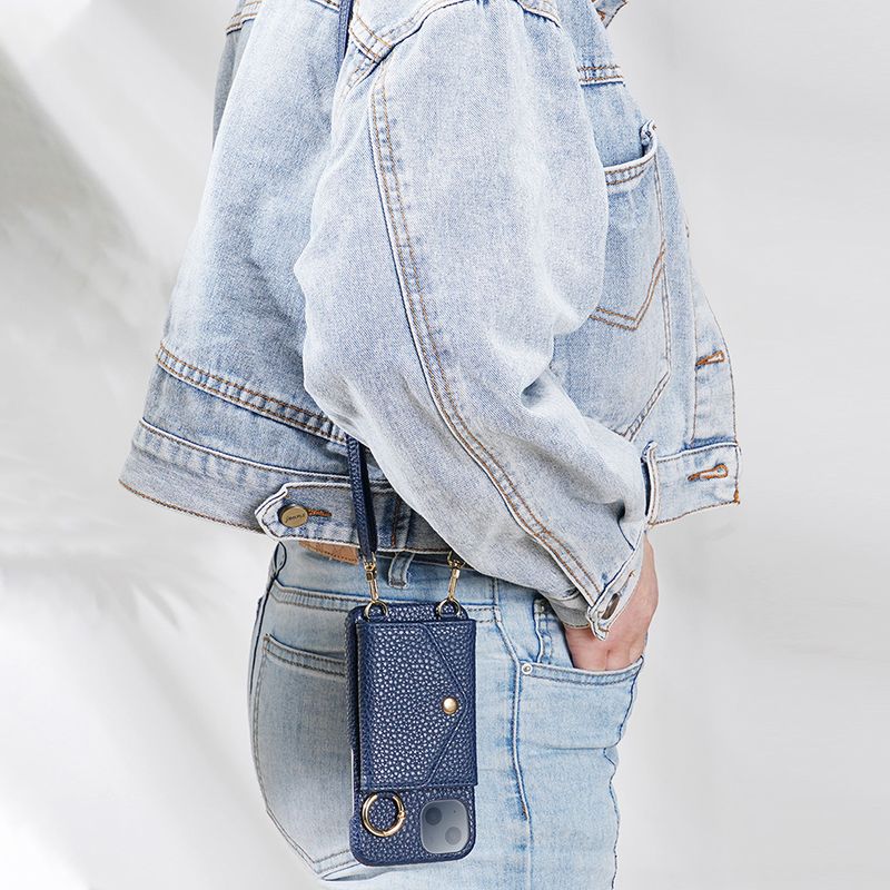 Custodia a tracolla in pelle per iPhone TechGlobe Lotte, compatibile con 15 carte, anti-smagnetizzazione, disponibile in magazzino_voghion.com