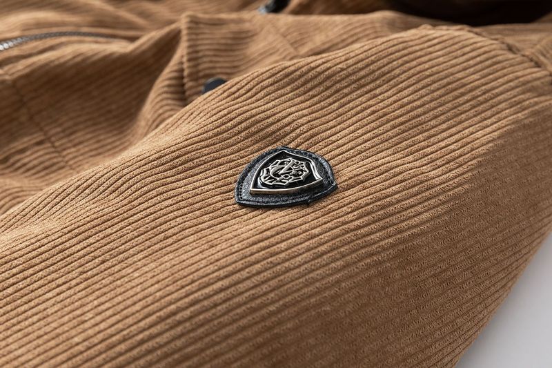 Herren-Arbeitsjacke aus Cord – Vintage-Passform im Relaxed Fit mit gestepptem Futter, winddichter Mantel mit Reißverschluss für den Winter (Schwarz/Anthrazit/Karamell, 100 % Polyester)_voghion.com