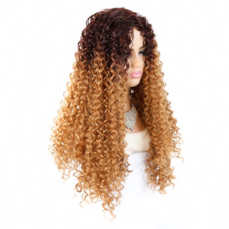 Matte realistic corn perm long curly hair wig head wool curl middle long hair wig head fluffy curly hair wig_voghion.com