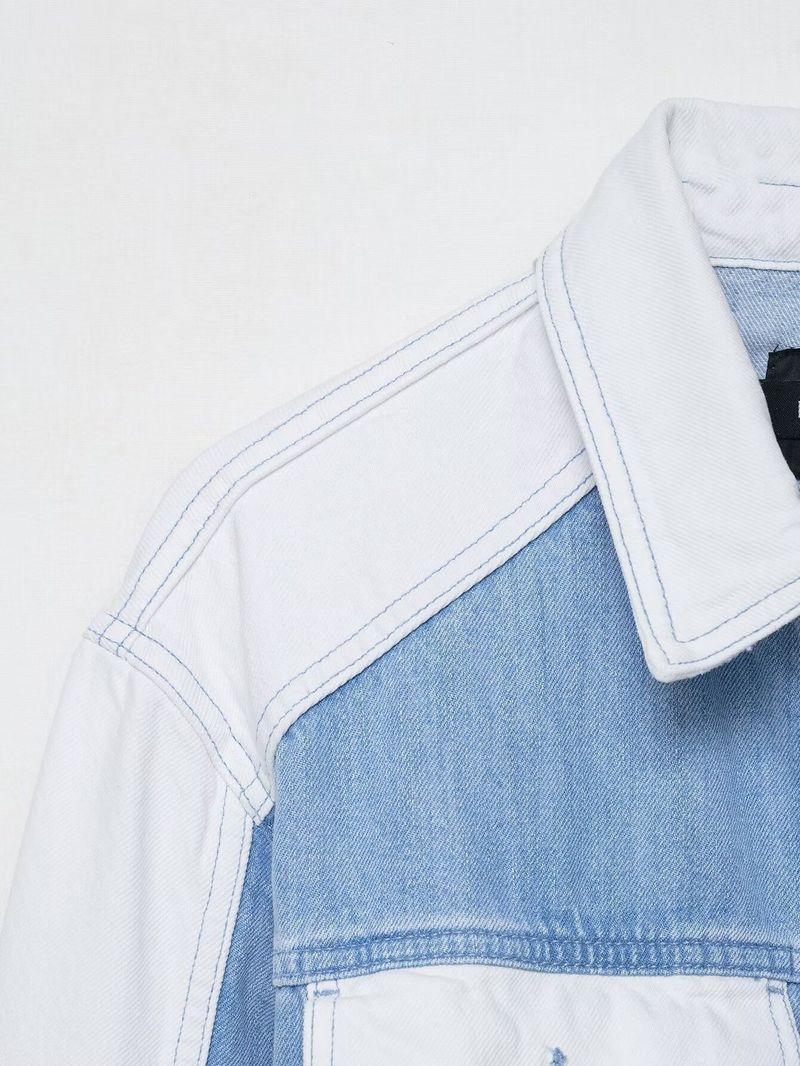 Vintage Patchwork Denim Jacket & Mid-Waist Straight Jeans Set – Retro Two-Piece Outfit_voghion.com
