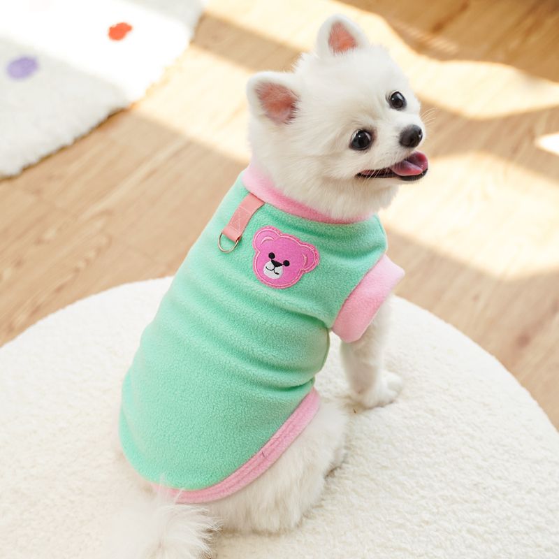 Pet British Shorthair Small Medium Clothes Autumn Winter Dog Fleece Color Block Leash Cat Supplies Clothing_voghion.com