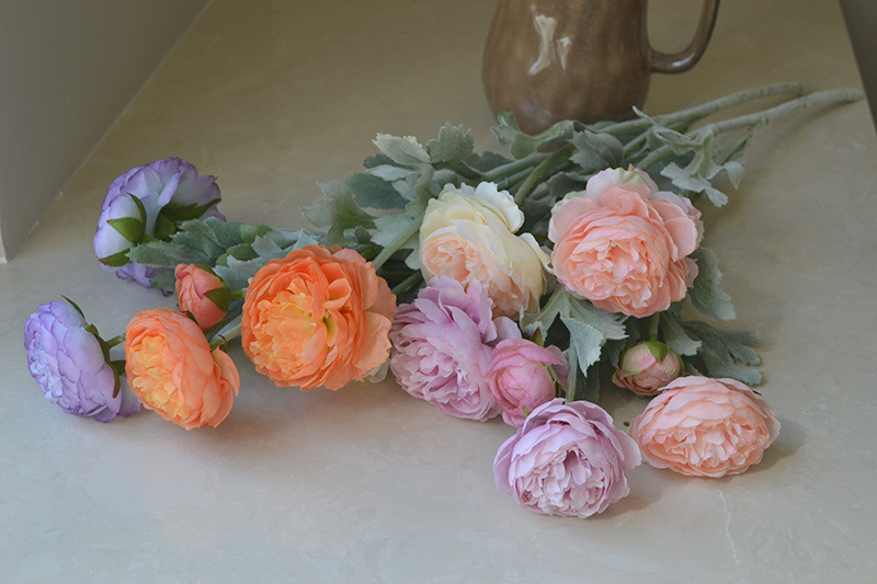 Wholesale artificial flowers with 3 heads of flocked Qianzi dew lotus camellia Lulianyang peony peony Nordic simple temperament artificial flowers_voghion.com