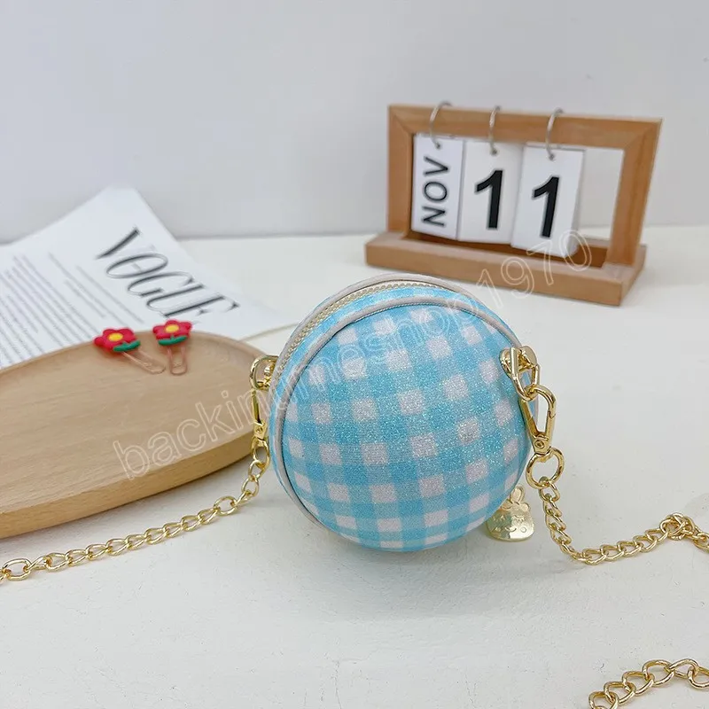 Borsa a tracolla per bambini con motivo scozzese alla moda Borsa a tracolla carina a forma di palla per neonate Portamonete casual per bambini_voghion.com