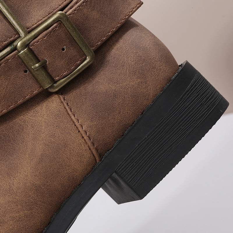 Damenschuhe Mid-Tube-Stiefel Damen Herbst und Winter Retro Martin Gürtelschnalle große Damenstiefel Großhandel_voghion.com