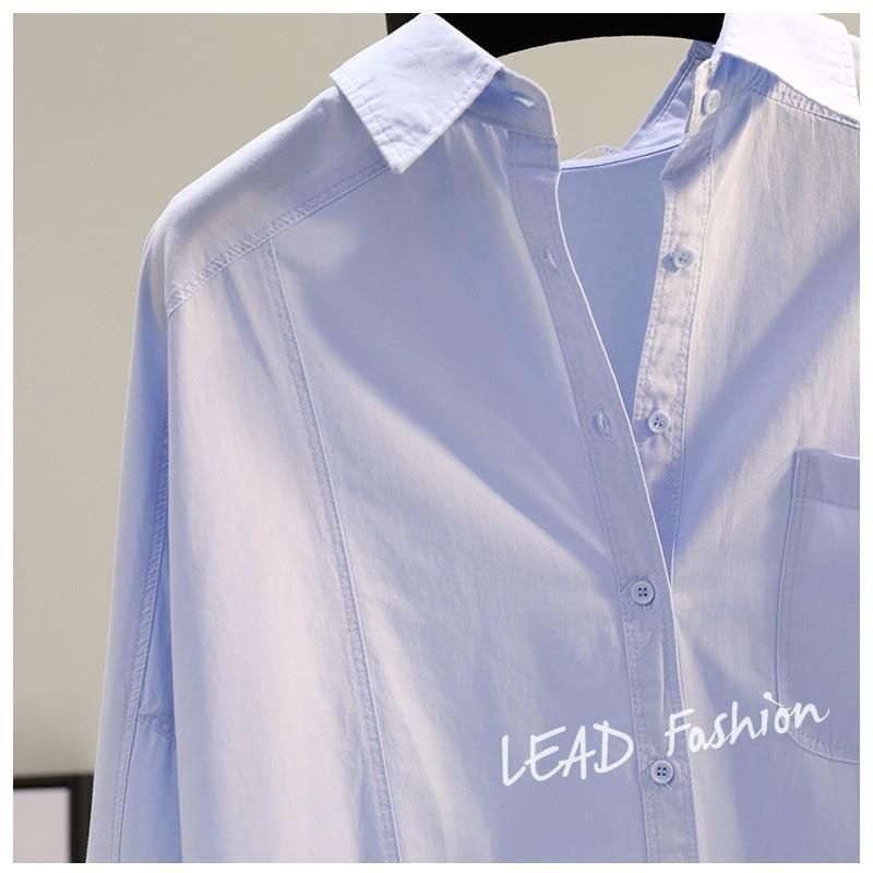 Camicia casual da donna in cotone a maniche lunghe - Vestibilità rilassata, comoda ed elegante con tasca frontale (disponibili diversi colori e taglie)_voghion.com