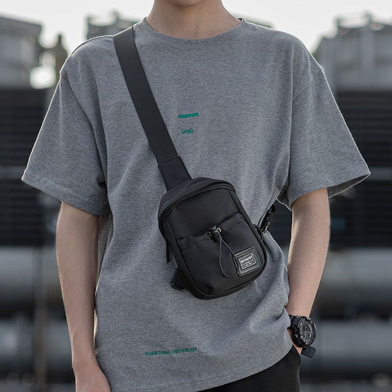 Mini marsupio da uomo, leggero, in nylon, a tracolla, in stile urbano minimalista, piccolo marsupio per uso quotidiano._voghion.com