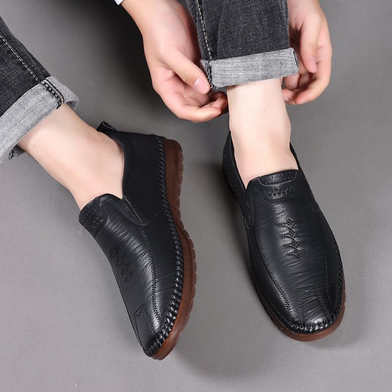 Geeignet für alle Jahreszeiten. Echte Slipper, atmungsaktiv, ausgehöhlt, zum Reinschlüpfen, lässige Lederschuhe für Herren_voghion.com