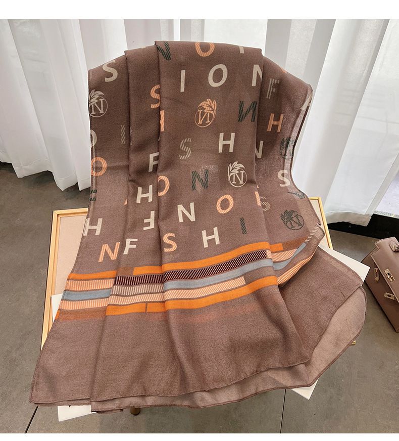 Sciarpa invernale calda alla moda e in stile occidentale da donna in cotone e lino, versione coreana 2024, nuova lettera, scialle drappeggiato con_voghion.com