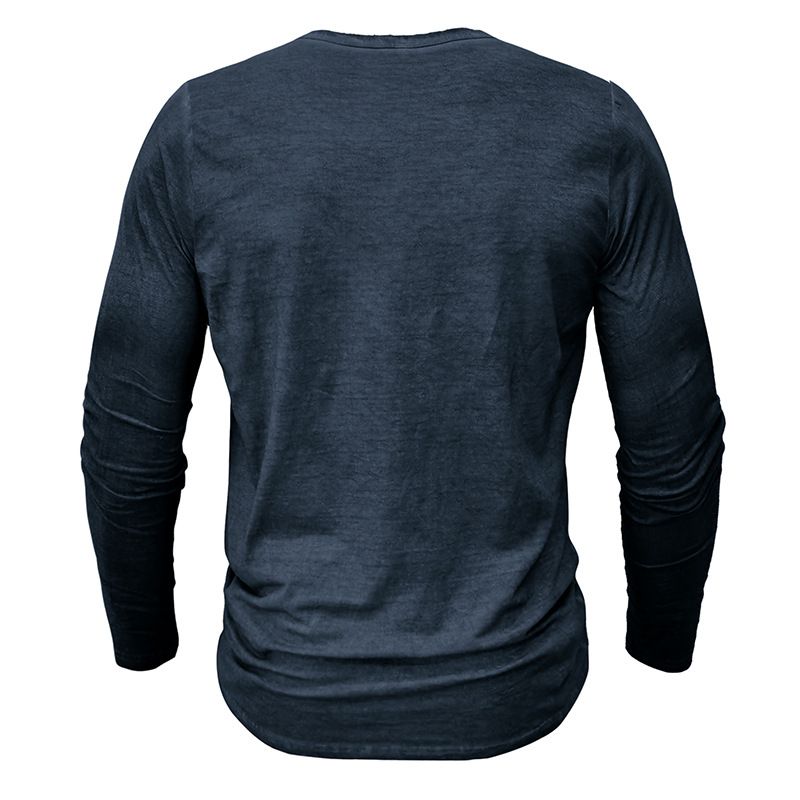 Europäisches Herren-Henley-Hemd, Retro-Langarm-T-Shirt, Herren-T-Shirt mit Knöpfen, gewaschenem V-Ausschnitt_voghion.com