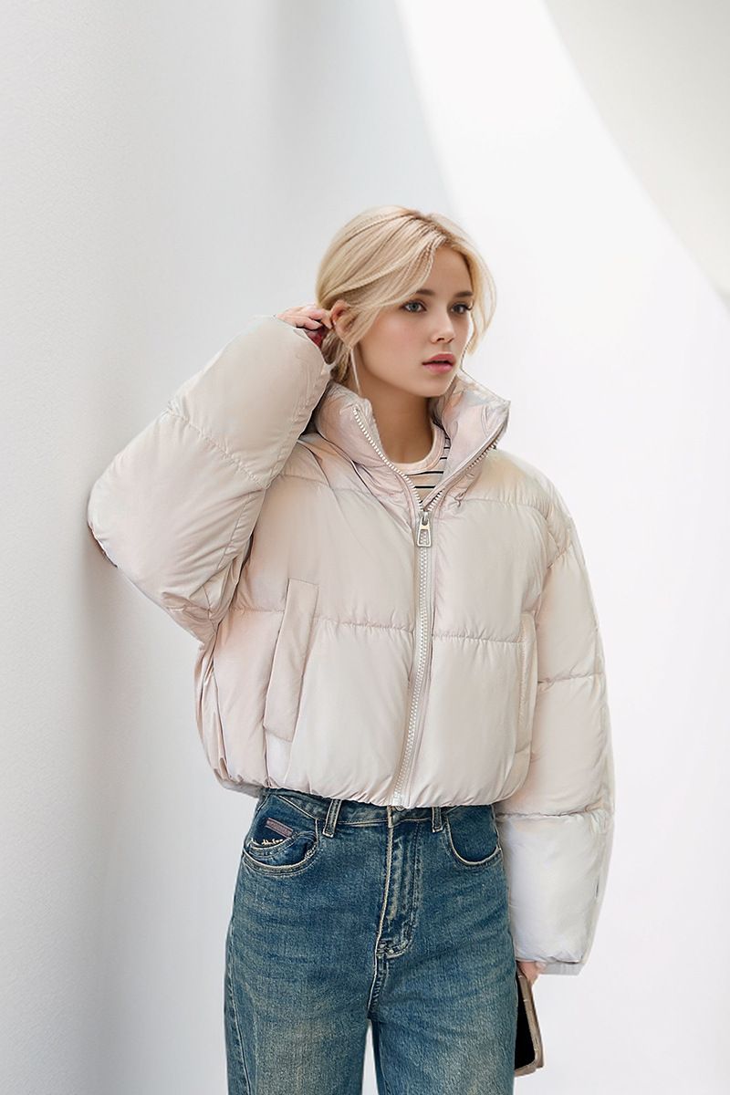 Manteau court en coton pour femme, nouveau style, mode, col montant, épais, chaud, manteau d'hiver en coton_voghion.com
