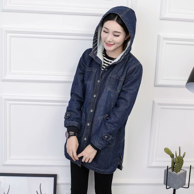 Abbigliamento donna giacca imbottita in cotone denim giacca medio lunga da donna imbottita in cotone cashmere taglie forti con giacca in denim con cappuccio_voghion.com