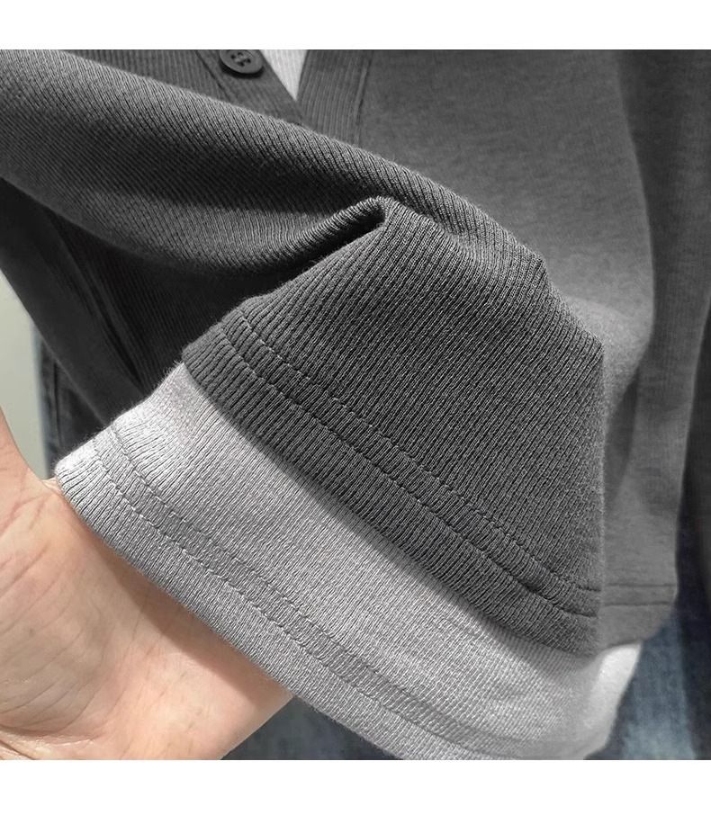 Korte gestalte color blocking korte top twee V-hals lange mouwen T-shirts voor dames herfst Amerikaanse slim fit pittig_voghion.com
