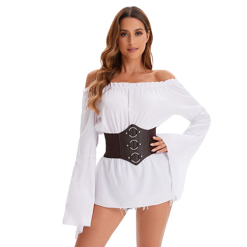 Mittelalter Renaissance Langarm Tunika Top Halloween Bühnenshow Kleid Piratenhemd Mädchen_voghion.com
