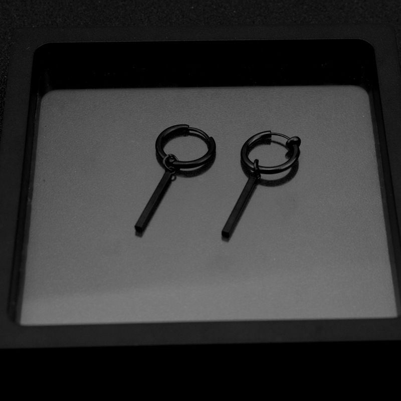 Titanium Earrings Hip Hop Punk Square Bar Stud Stainless Steel Long Strip Unisex Style Ins No Piercing Ear Clips_voghion.com