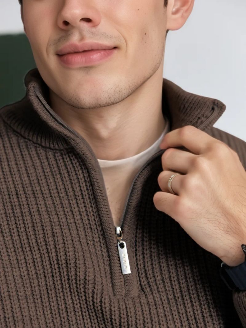 Men's Fall Winter Half Zip Stand Collar Sweater Men's Old Money Style Swetear Knitted Jumper_voghion.com