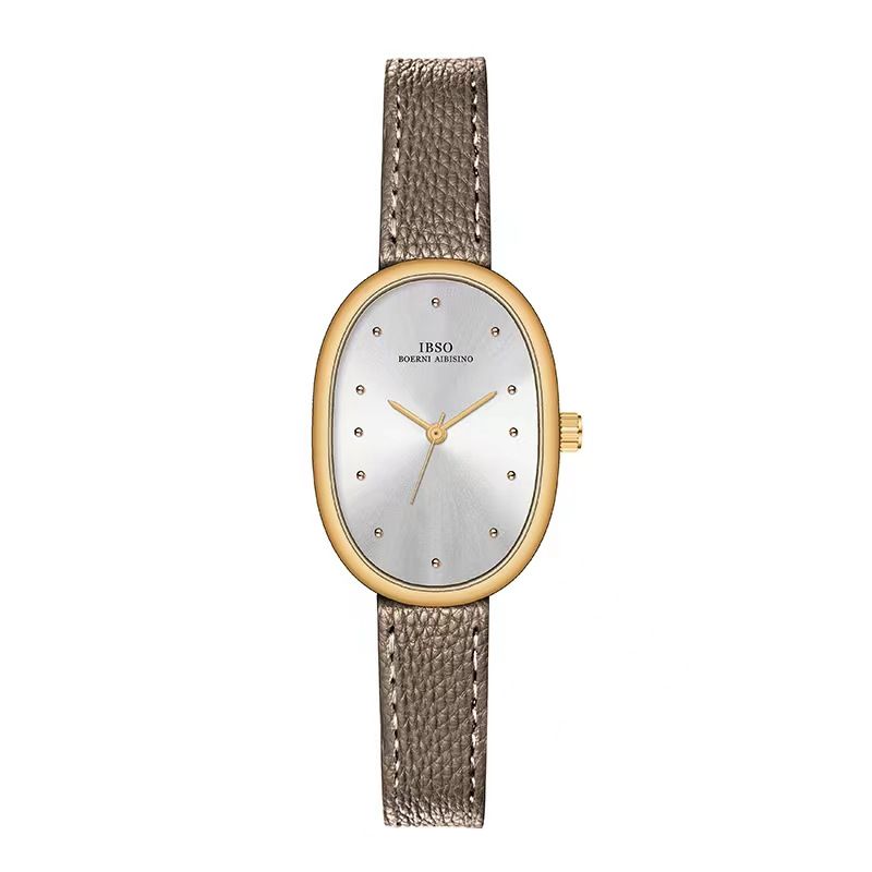 IBSO Damen-Modeuhr mit ovalem Lederarmband und kleinem Zifferblatt, 1063_voghion.com