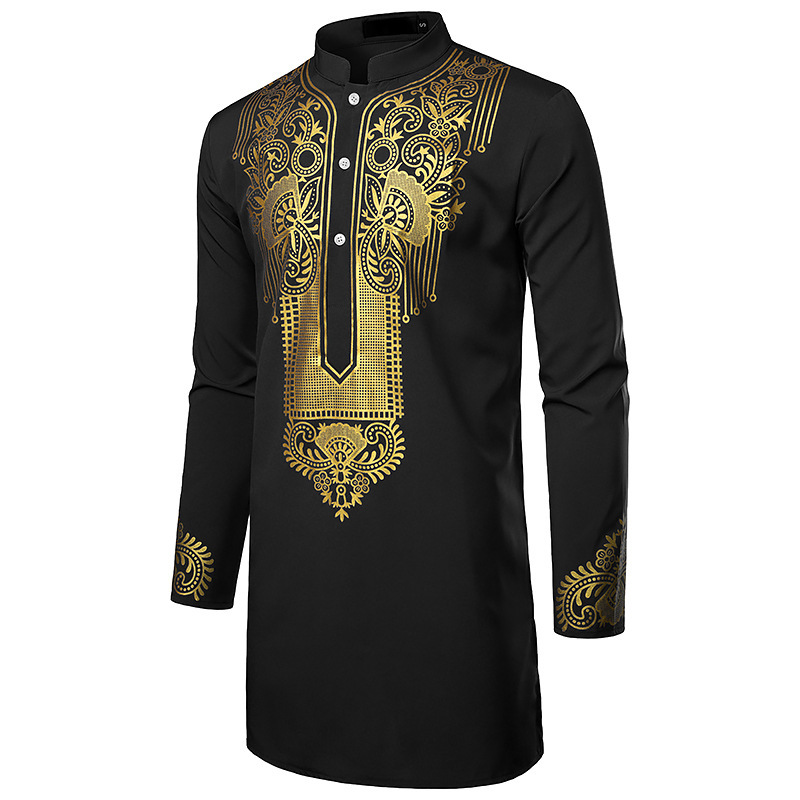 Herre Casual Fashion Bronzed Pullover skjorte Tuten Lang skjorte Muslin Lige skjorte_voghion.com