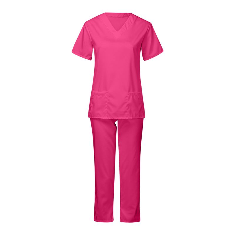 Vêtements pour femmes nouvelle couleur unie poche col en V uniforme de travail infirmier uniforme d'infirmière uniforme d'infirmière costume deux pièces femme_voghion.com
