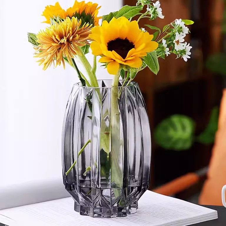 Vaso di vetro trasparente di lusso Nordic Light, decorazione per soggiorno con fiori freschi idroponici_voghion.com