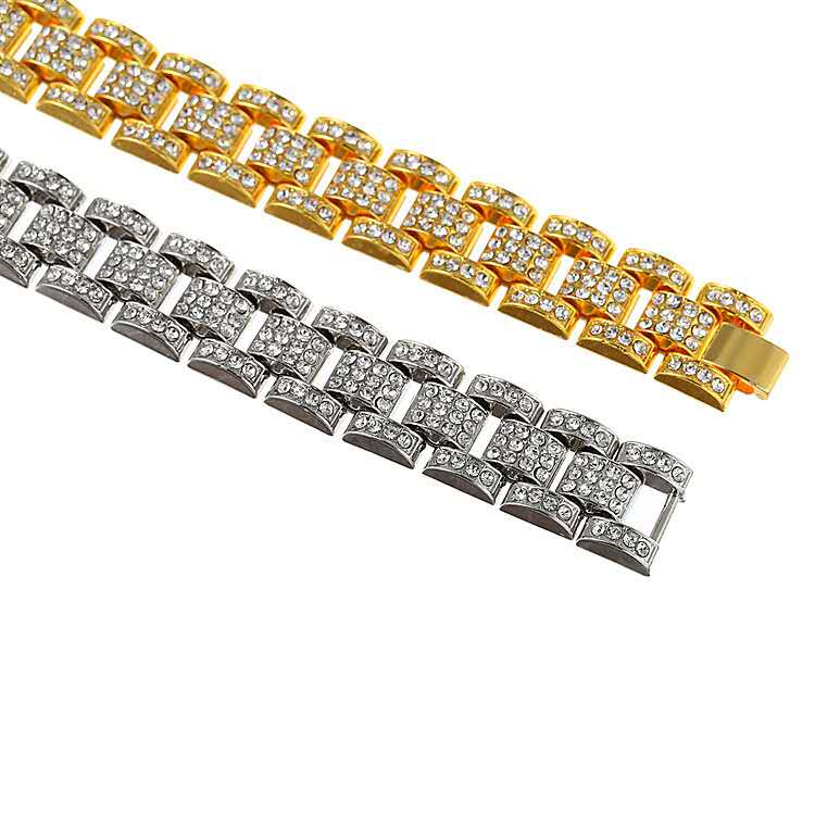 Zegarek na bransoletce dla mężczyzn Iced Out Clock Hip Hop Duży łańcuch Złoty zegarek na rękę Rhinestone Bling Męski zestaw prezentowy Religio Masculino_voghion.com