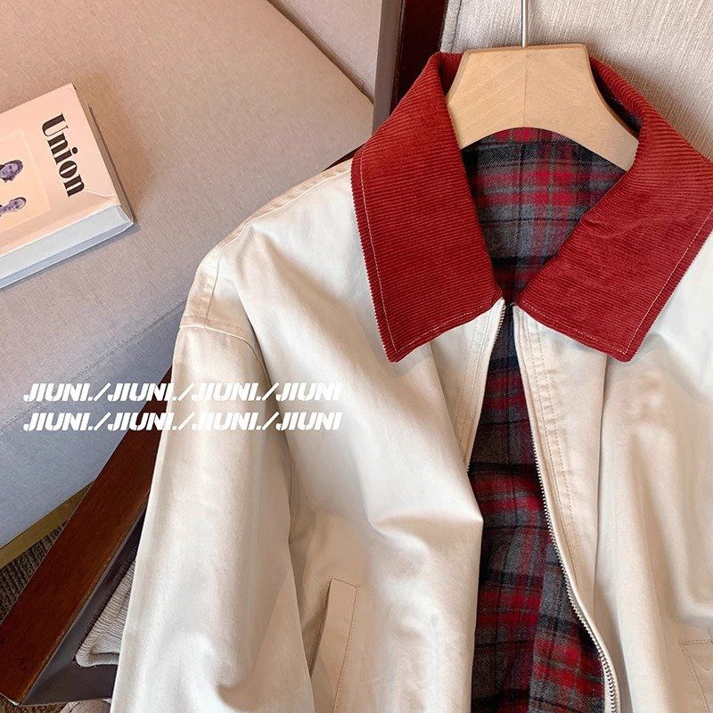 RL Raff Pony Label Short Top Embroidered American Style Jacket Men's Turn-Down Collar Patchwork Plaid Coat Unisex_voghion.com