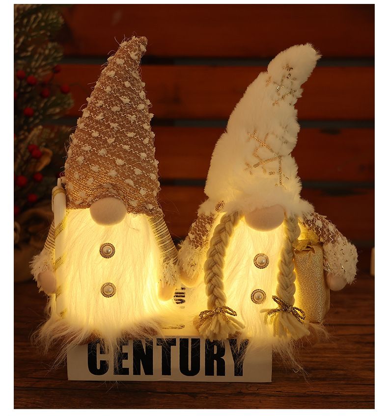Muñeco de peluche navideño de Rodolfo con sombrero LED y bastón de caramelo, decoración festiva para la ventana para alegrar las fiestas._voghion.com