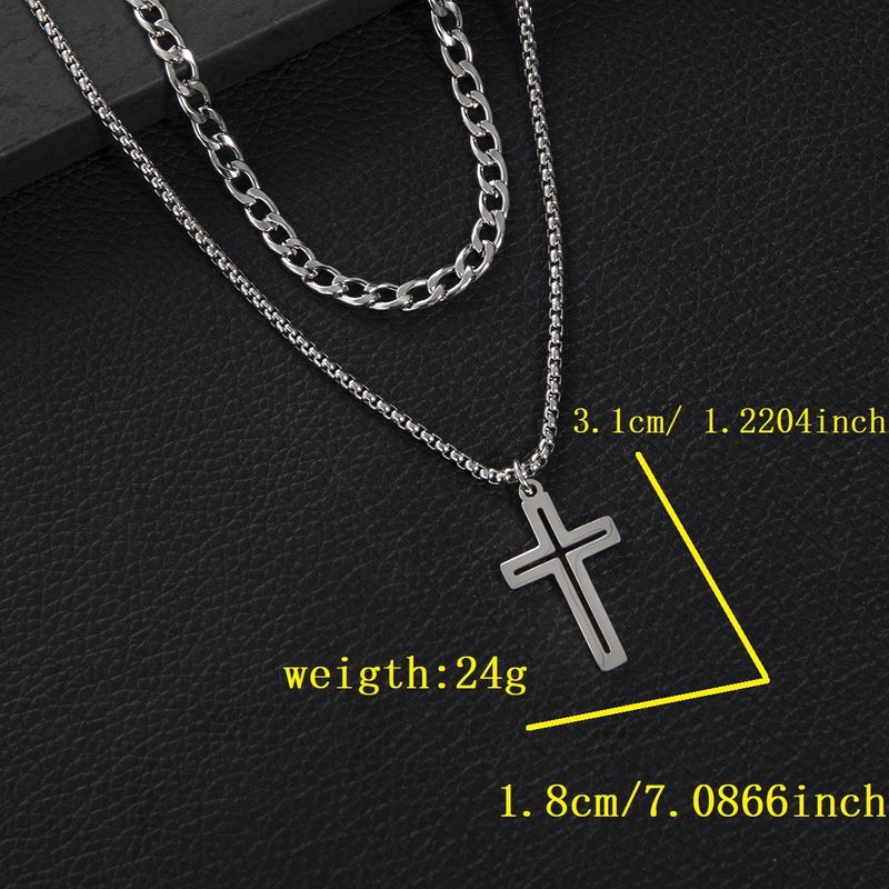 Gothic Layered Cross Pendant Necklace For Women - Stainless Steel Cuban Chain With Box Chain - Trendy Layered Necklace For Everyday Wear_voghion.com