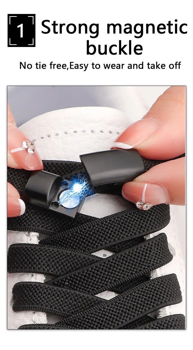 NUOVI Lacci NoTie Clip per scarpe magnetiche Lacci elastici piatti elasticizzati Sneakers Donna Uomo Bambini Lacci Casual per_voghion.com