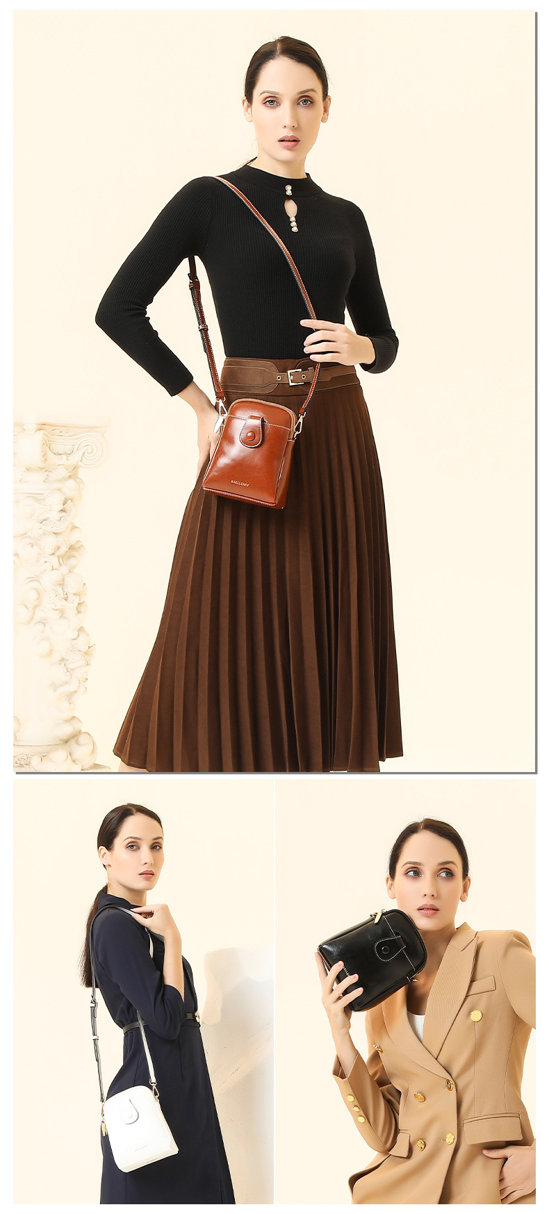 Borsa per cellulare nuova borsa a tracolla con doppia cerniera in pelle cerata da donna Baellerry versatile borsa a tracolla portamonete_voghion.com