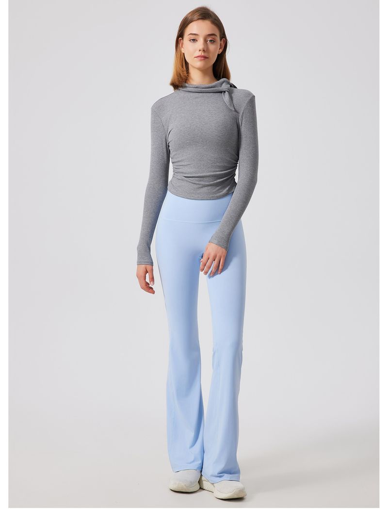 Maglia da yoga a collo alto a coste autunno-inverno, maglia sportiva aderente a maniche lunghe da donna, maglietta da corsa, allenamento e_voghion.com