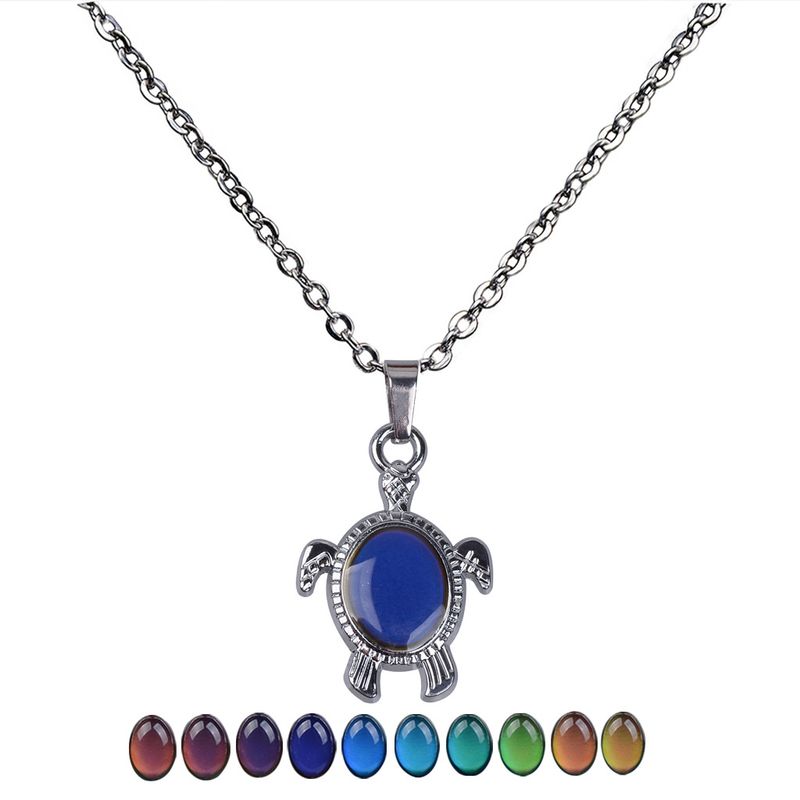 Cute Little Turtle Feels Warm and Moods Change Color Stainless Steel Necklace Engraving_voghion.com