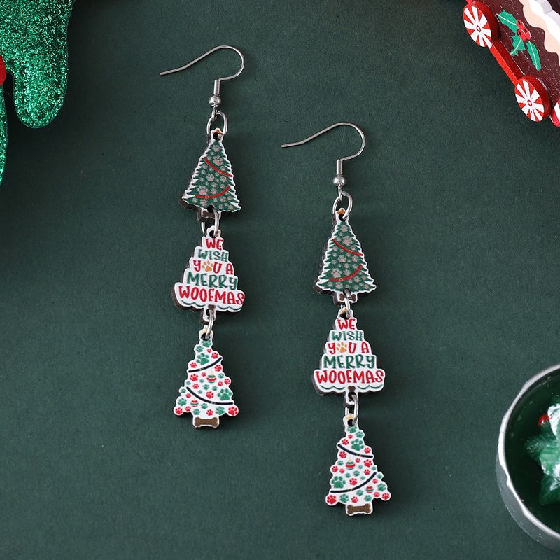 Brincos de árvore de Natal e floco de neve de madeira feitos à mão – Brincos pendurados festivos para mulheres (conjunto de 3)_voghion.com