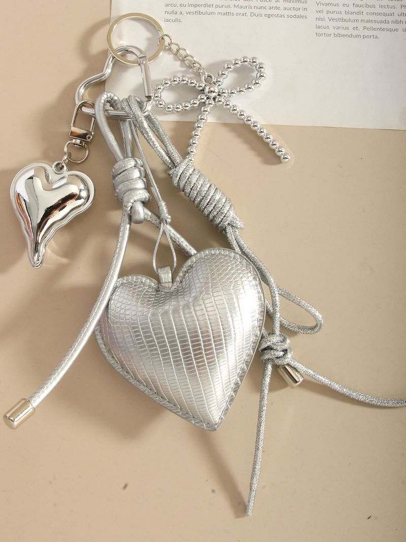 Portachiavi con fiocco a forma di cuore in PU argento di lusso - Accessorio alla moda per borse e portafogli, regalo perfetto per donne e ragazze_voghion.com