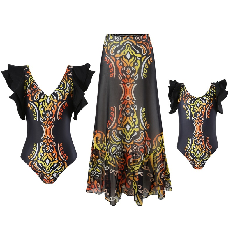 Maillot de bain familial Flash, une pièce, style familial, jupe en gaze, style ins_voghion.com