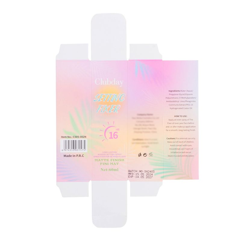 Face Foundation Clubday 60ML Feuchtigkeitsspendendes, mattes Make-up-Fixierspray Langanhaltende Ölkontrolle Wasserdichtes, klares Make-up-Fixierspraywasser_voghion.com