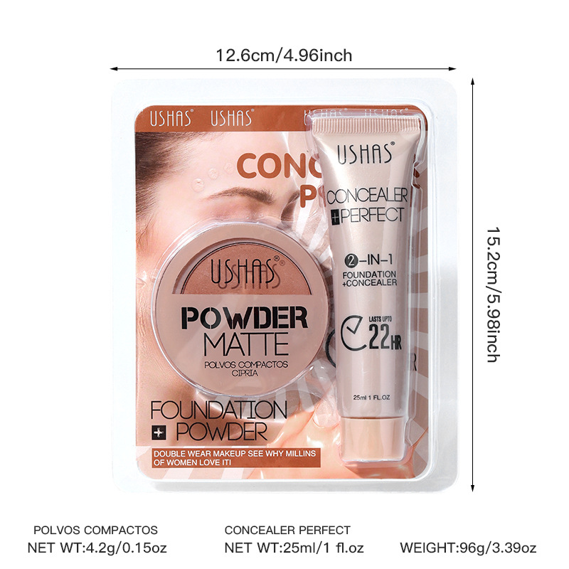 USHAS powder+liquid foundation Combination Set Waterproof, Makeup Free, Skin Brightening Type B_voghion.com