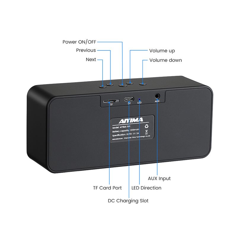 AIYIMA Draagbare Bluetooth-luidspreker, hifi-boekenplankgeluid, lange stand-by, buiten, reizen, TF/AUX-miniluidsprekers_voghion.com
