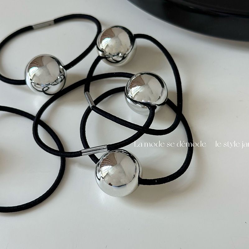 Anello per capelli coreano semplice in argento con testa a sfera, elastico alto, coda di cavallo, mezza palla, accessori per capelli all'ingrosso_voghion.com