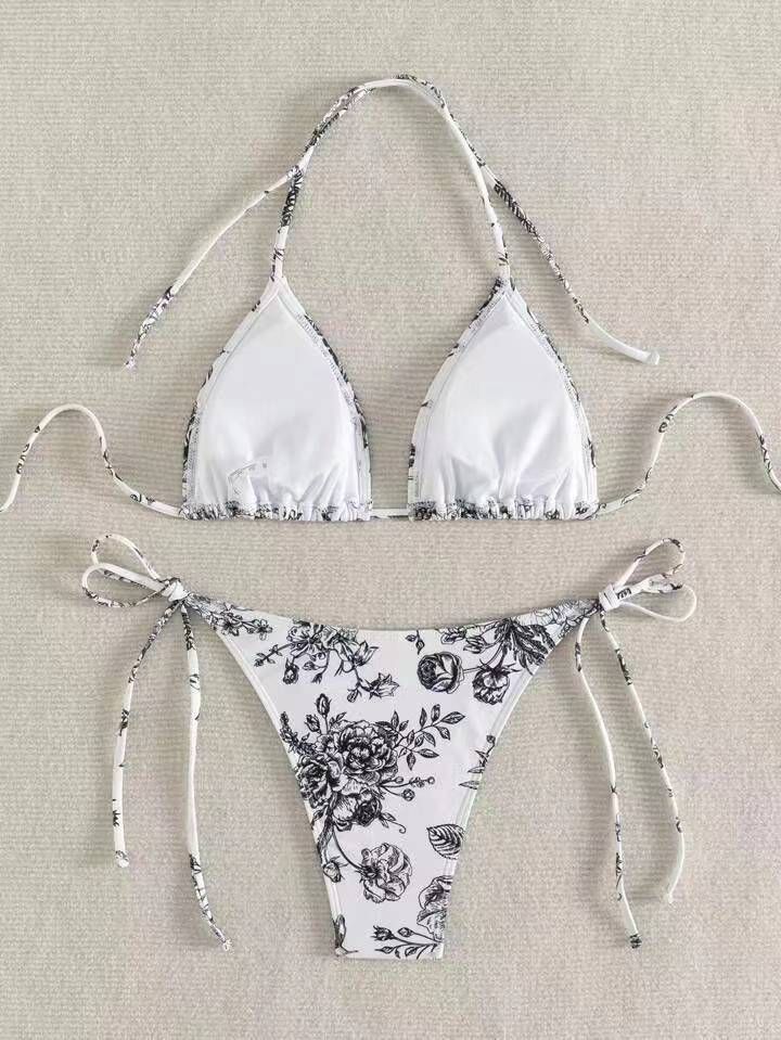Bikini multicolore con scollo all'americana e stampa a inchiostro sexy da donna_voghion.com