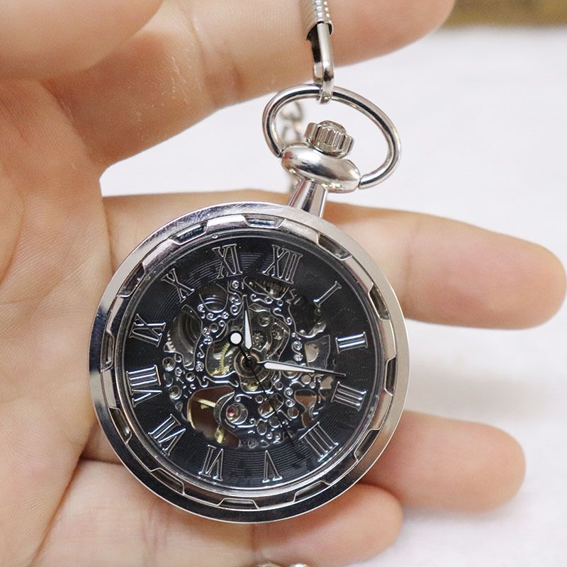 High-Value Live Roman Numeral Large Mechanical Pocket For Men And Women Without Cover Carved Hollow Chain Watch_voghion.com
