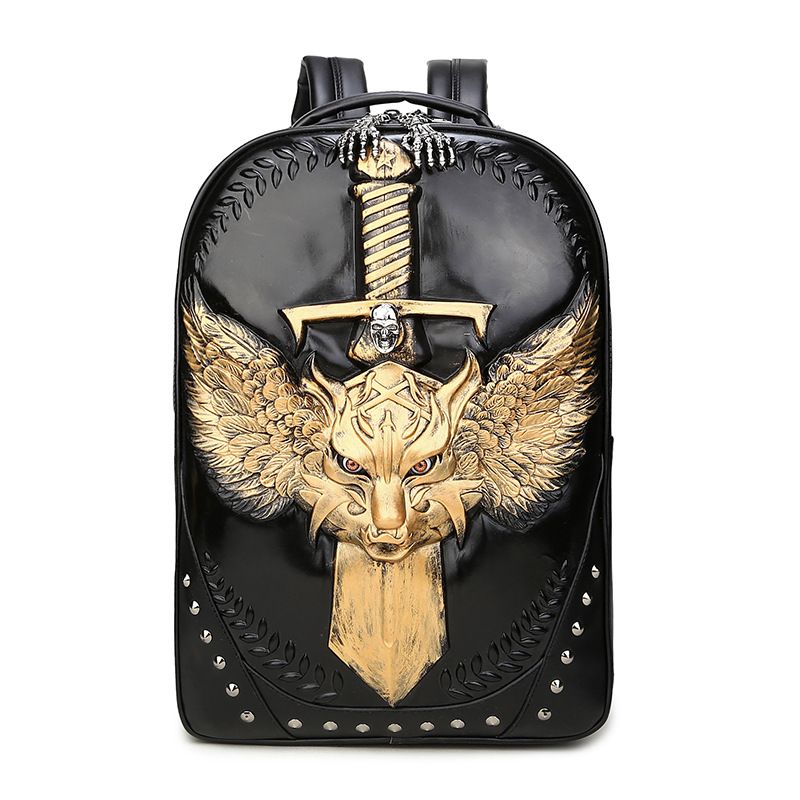 Fashionable 3D PU Personalized Wolf Men's Double Shoulder Computer Backpack Sports Travel Handheld Student Computer Backpack_voghion.com