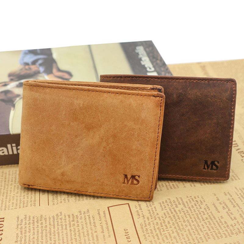 Portafoglio Sohu in vera pelle color caffè, stile corto, con strato superiore in pelle bovina, portamonete da uomo con più scomparti per carte di credito_voghion.com