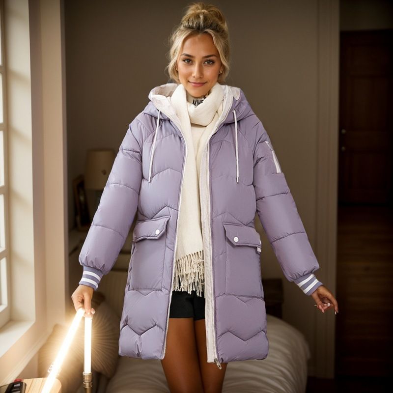 Abbigliamento invernale 2024 Nuova edizione coreana Casual da donna Cappotto in cotone spesso con cappuccio largo medio-lungo_voghion.com