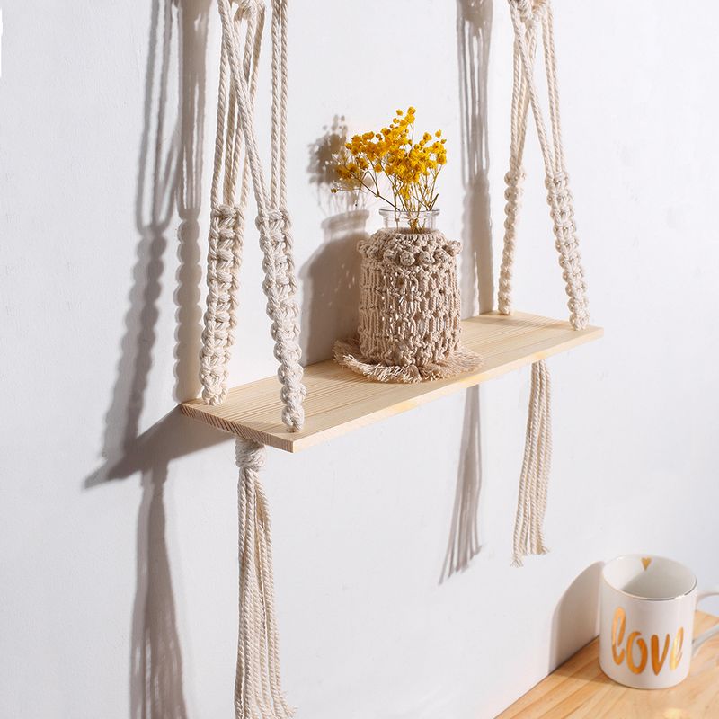 Estantería tejida estilo ins, decoración de pared de madera para el hogar, estantería para balcón y ventana salediza, regalo_voghion.com