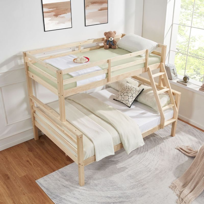 Twin Over Full Bunk Bed With Thick Posts,Wooden Bunk Bed With High Guardrail And Ladder For Kids, Teens, Dorm Rooms, And Guest Rooms,No Box Spring Needed,Natural_voghion.com