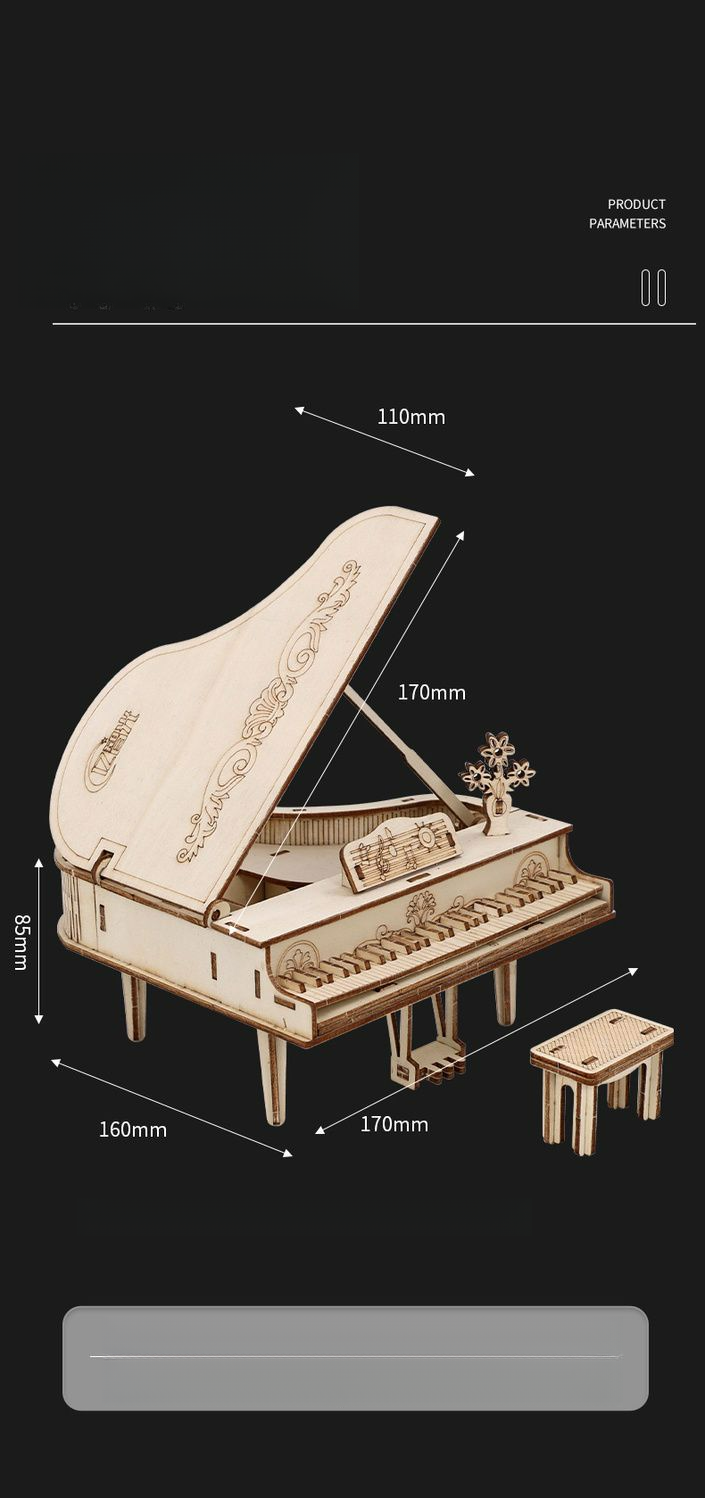 Instrumento musical DIY, piano, arpa infantil, caja de música con manivela, rompecabezas de madera 3D, juguete_voghion.com